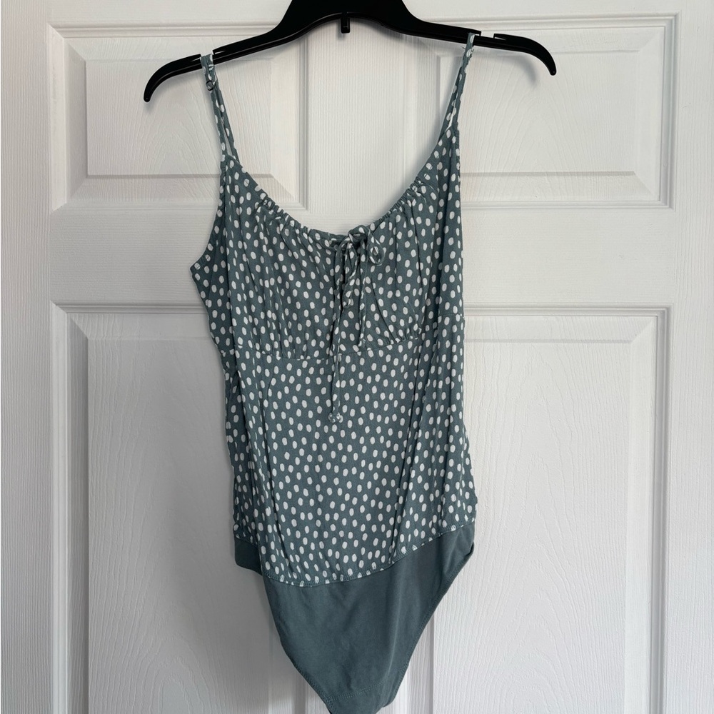 Abercrombie & Fitch Spotted Polka Dot Scoop Neck Bodysuit - Blue/White